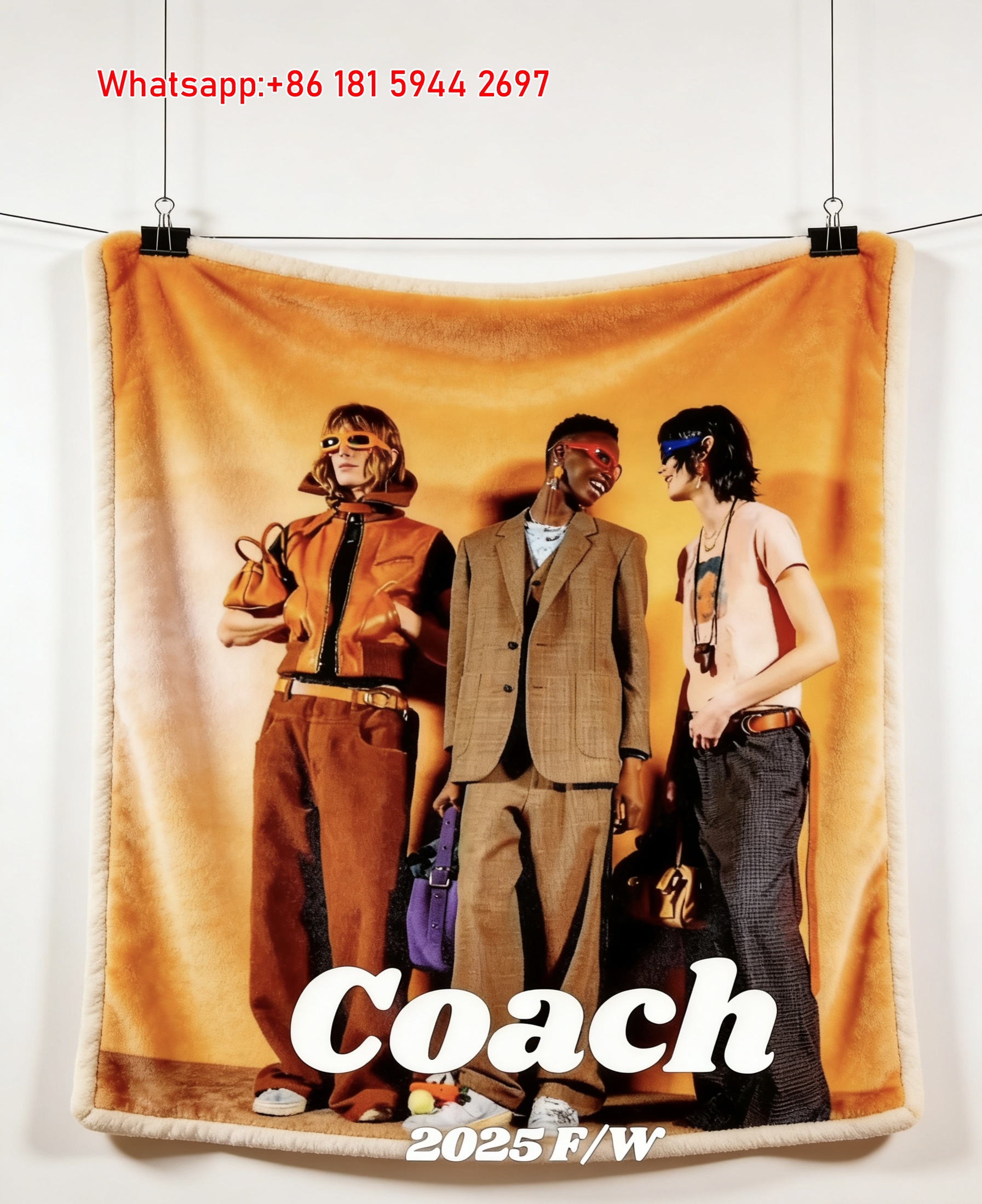 Coach 2025 Fall Winter Retro Runway Flannel Throw Blanket for Sofa and Wall Decor C352